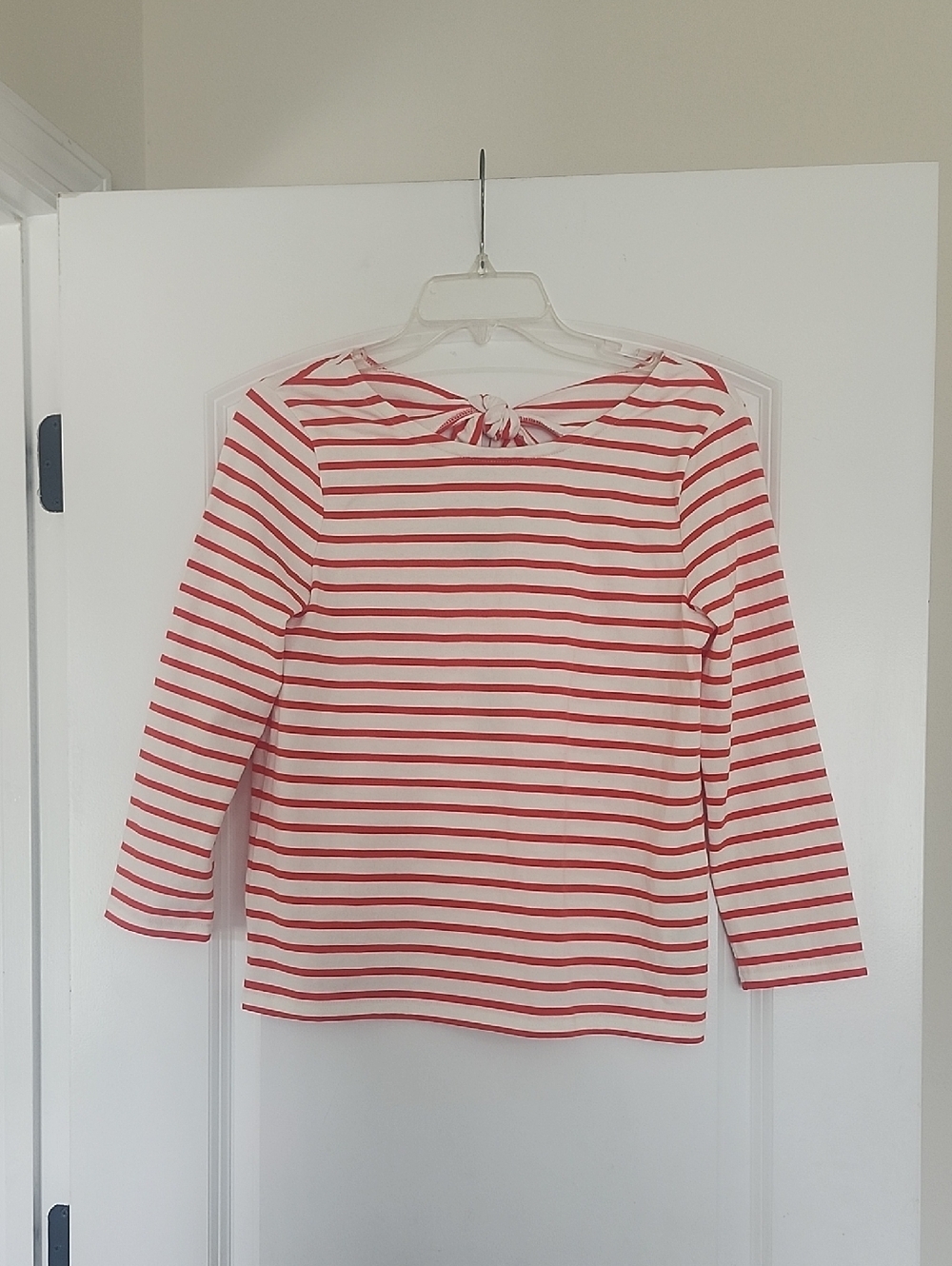 NWT J. CREW Striped Tie-Back 3/4 Sleeve Top - Cream & Coral XS